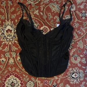 Out from under Black Lace Corset Top with cutouts